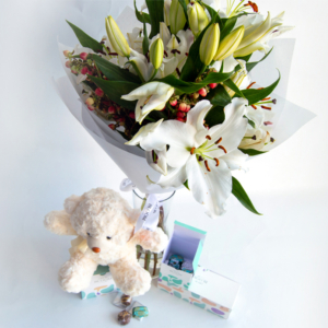 Lily, Fresh Bouquet, Belgium Chocolates,